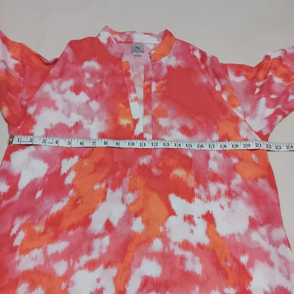 3 X$20 Natori Red and Orange Abstract Shirt Dress V neck Pockets Size M - Picture 6 of 14